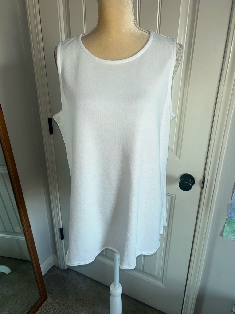 NWT Eileen Fisher White Sleeveless Crew Neck Tunic 100% Organic Cotton Sz L